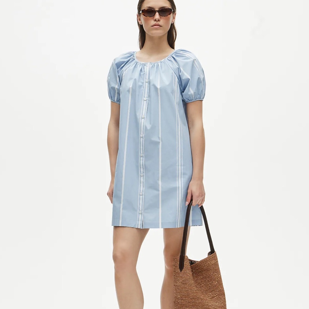 J.Crew Puff-sleeve popover dress in striped cotton poplin
